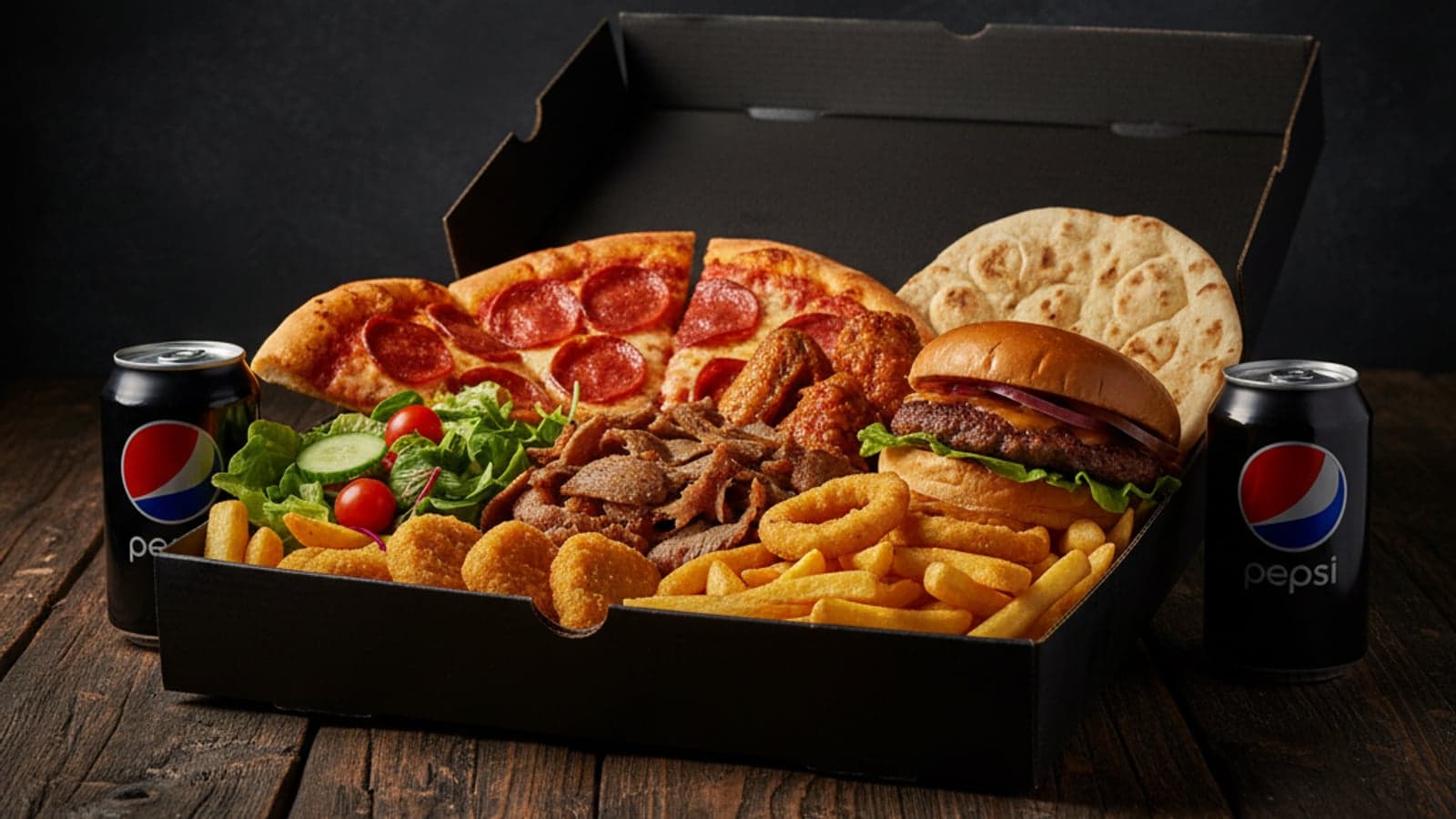 A halal Bucknall Express family meal deal box on the counter in Stoke-on-Trent